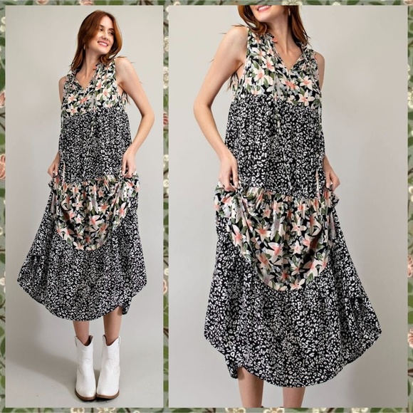 easel Dresses Easel Floral Animal Print Oversized Flowy Midi Maxi
